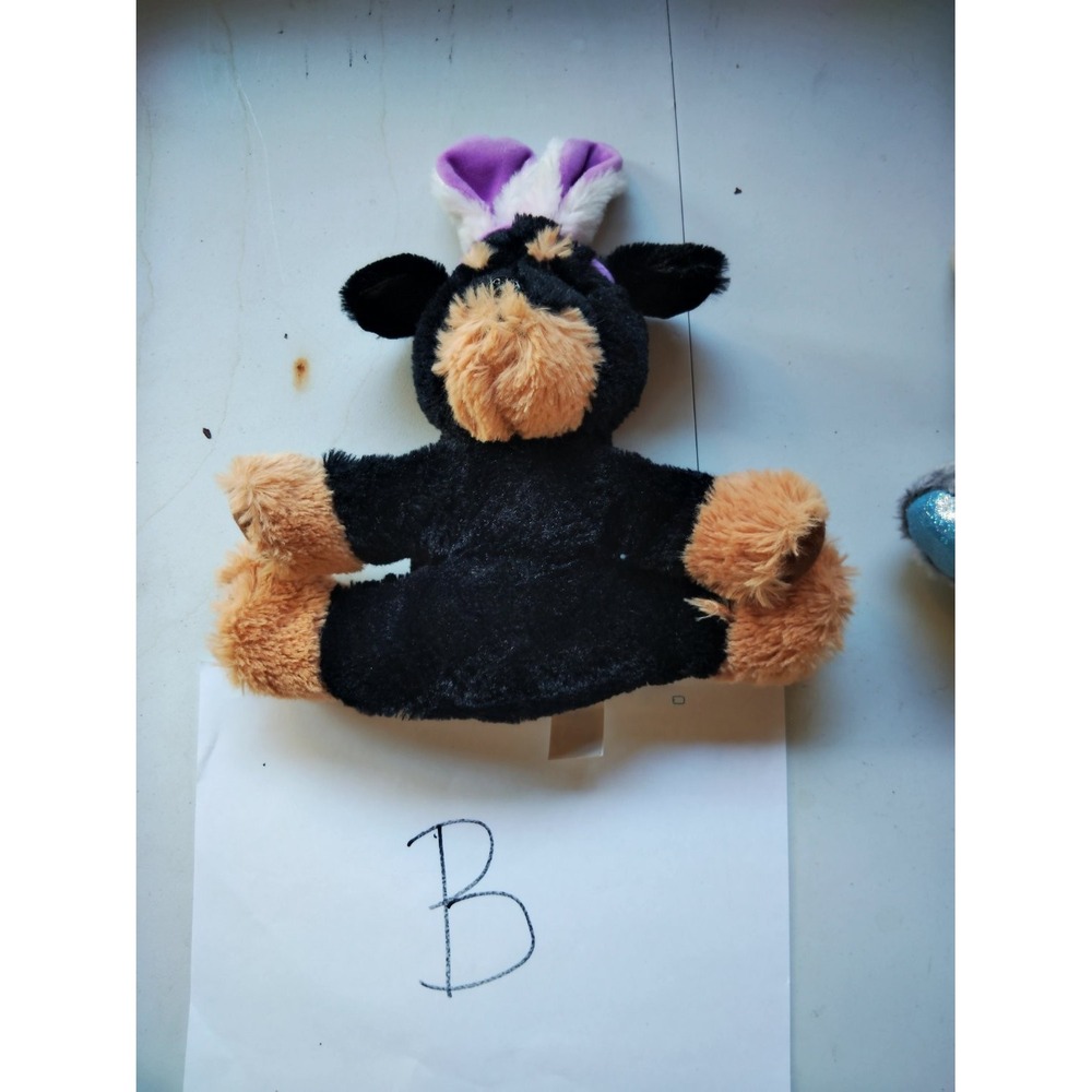 Hugfun Plush Dog Puppet With Bunny Ears Small Black Tan Hand Puppet 10in